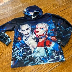 Joker and Harley Quinn graphics on colorful hoodie. Ladies size Small.